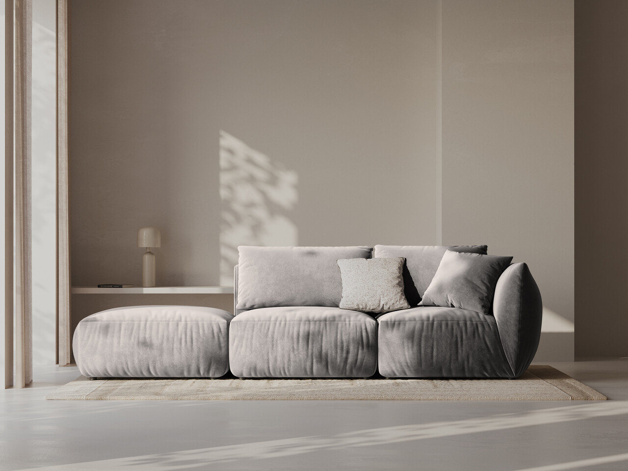 Canapea modulara 3 locuri cotiera stanga, Chris-184, Micadoni Home, 315x100x80 cm, catifea, gri - imagine 6